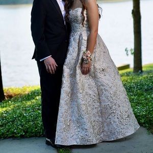 beautiful gold and ivory ball gown prom dress